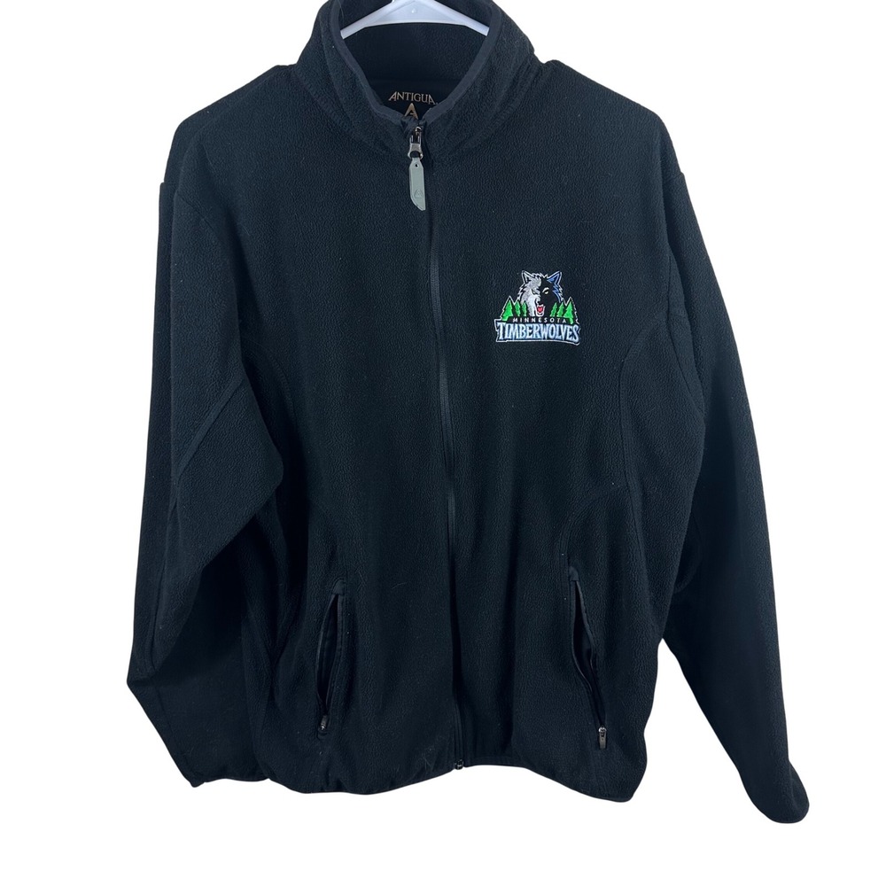 Antigua Minnesota Timberwolves Mens Medium Black Fleece Jacket Full Zip Outdoor